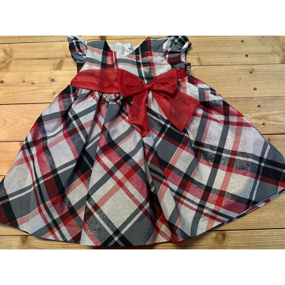 Bonnie Baby Plaid Dress Red Bow Girls‎ Size 18 Months Holiday Christmas